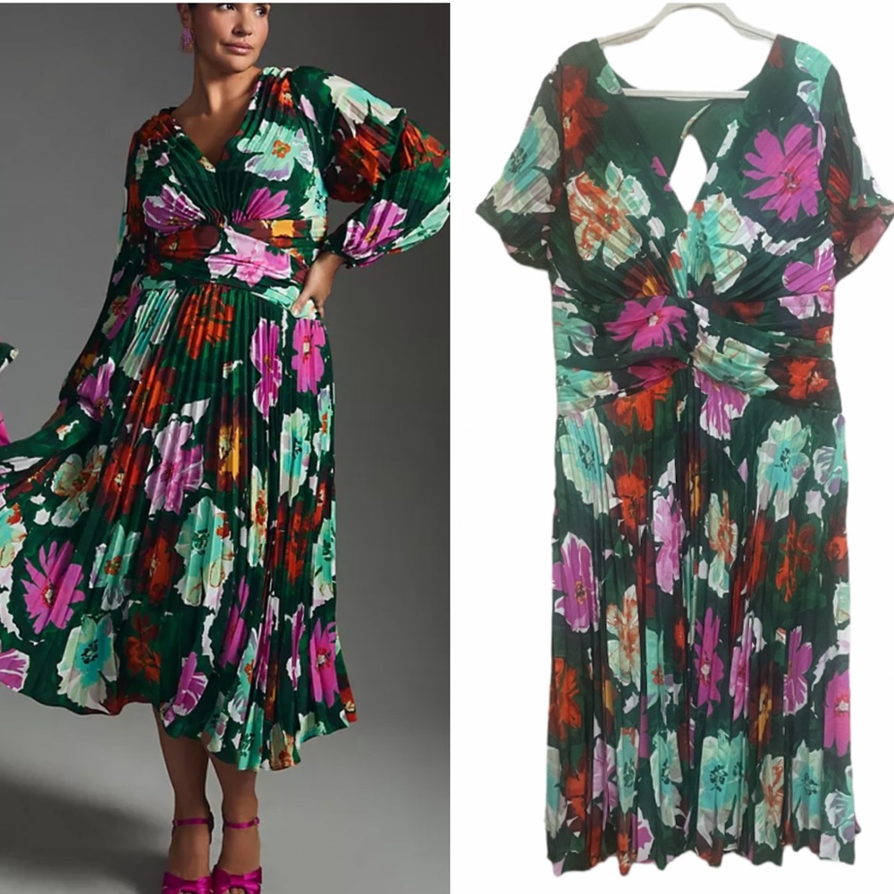 NWT Anthropologie Maeve Pleated V- Neck Dress